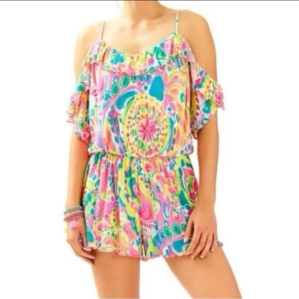 Lilly Pulitzer Fenella Come Out Of Your Shell Cold Shoulder Short Romper XS